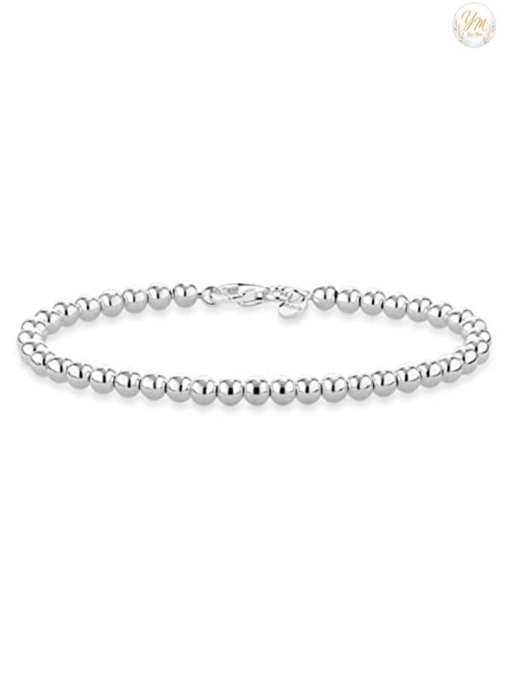 925 Sterling Silver 4mm Beaded Strand Bracelet Italian Fine Jewelry for Women